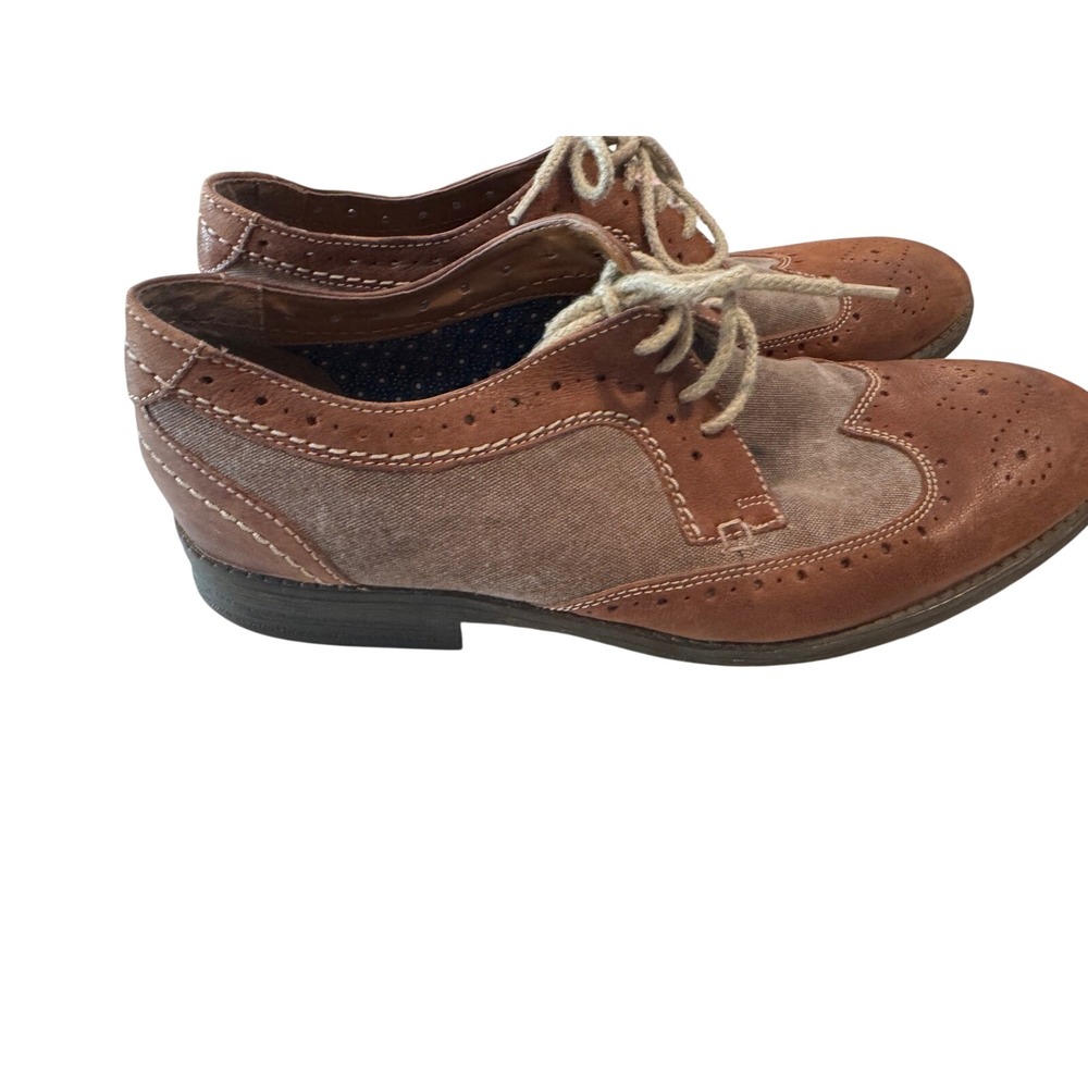 Clarks Mens Brown Leather Canvas Wingtip Brogue Oxford Shoes 26105830 Size 10.5